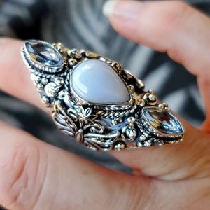 New Rainbow Moonstone and Tanzanite 925 Silver Butterfly Ring.